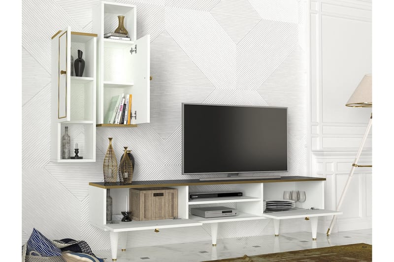 Pinneo TV-Møbelsæt 180 cm - Hvid|Guld|Sort - Tv-møbelsæt