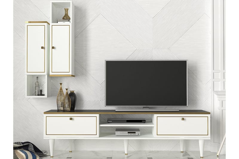 Pinneo TV-Møbelsæt 180 cm - Hvid|Guld|Sort - Tv-møbelsæt