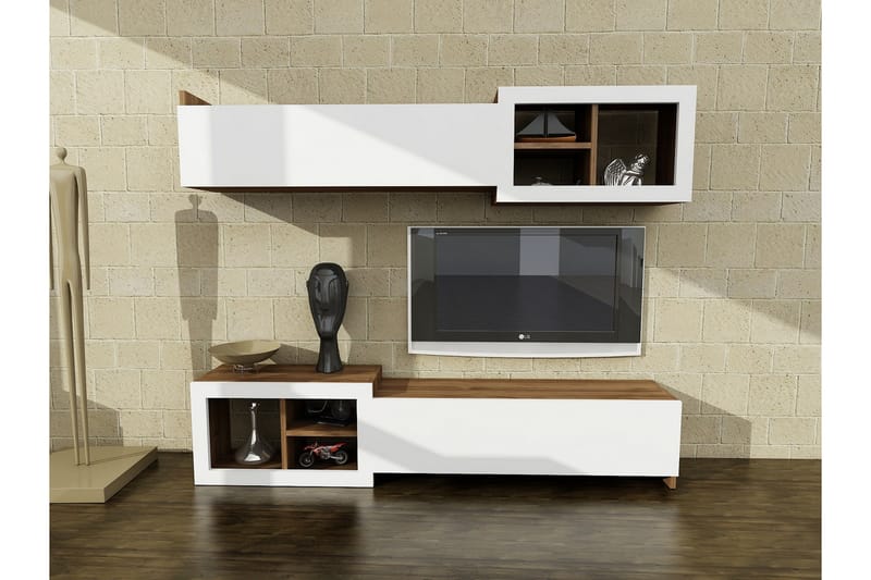 Pretalli medieopbevaring - Hvid / valnød - Tv-møbelsæt