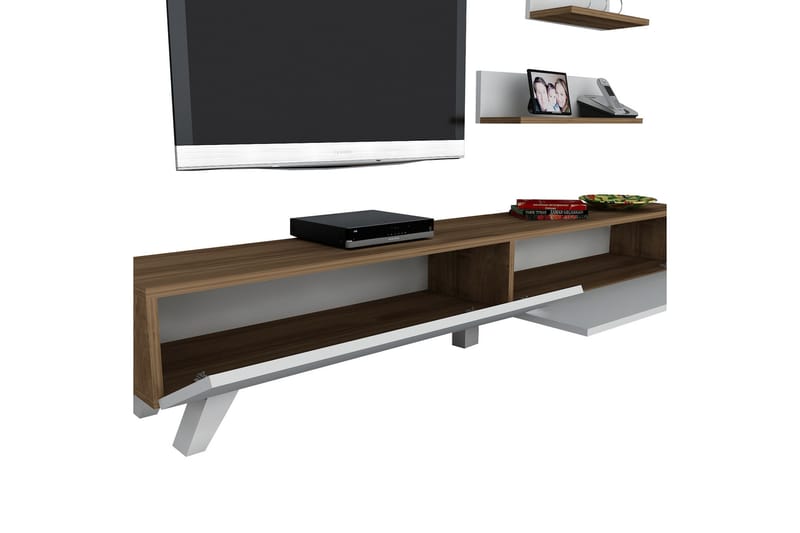 Qatarina TV-Bord - Hvid / valnød - Tv-møbelsæt