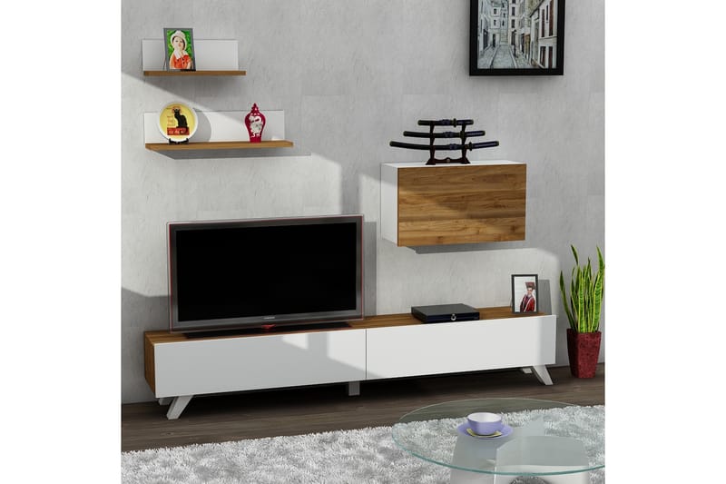 Qatarina TV-Bord - Hvid / valnød - Tv-møbelsæt