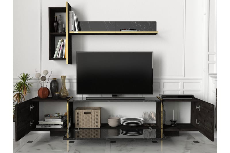 Riello TV-Møbelsæt 180 cm - Sort|Guld - Tv-møbelsæt