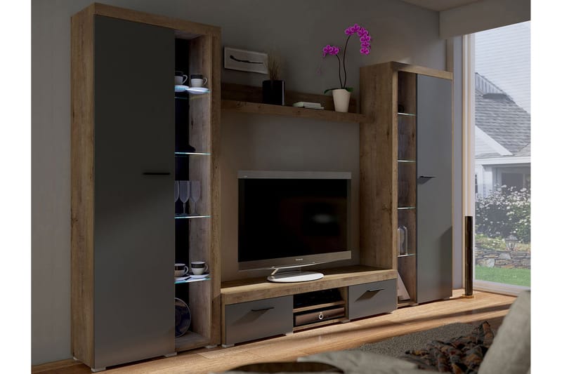 Rumba TV-møbelsæt 300x34x190 cm - Beige / Brun - Møbler - TV borde & mediemøbler - Tv-møbelsæt