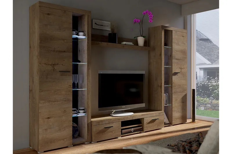 Rumba TV-møbelsæt 300x34x190 cm, Beige / Brun