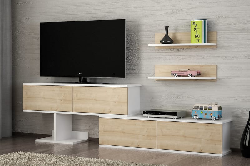 Sapphira medieopbevaring med væghylder - Hvid / træ - Tv-møbelsæt