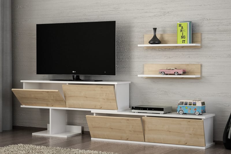 Sapphira medieopbevaring med væghylder - Hvid / træ - Tv-møbelsæt