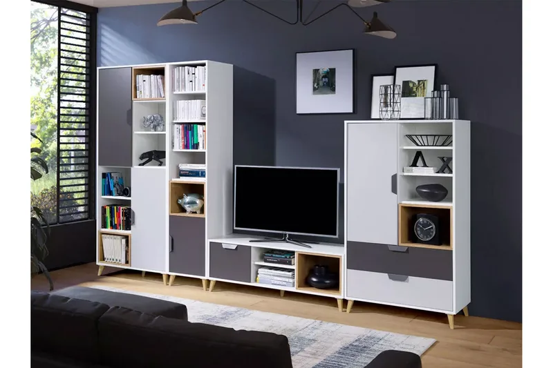 Sayuki Tv-møbelsæt 120 cm, Hvid/Grå