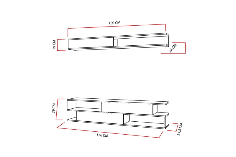 Simsaur TV-bænk med hylde - Vit / teak - Møbler - TV borde & mediemøbler - Tv-møbelsæt