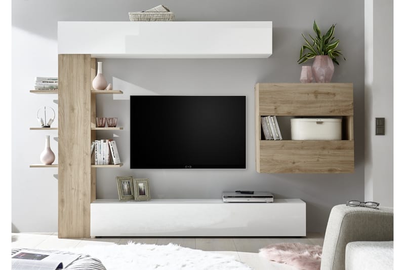 Sorano Elegant TV-møbelsæt 258cm - Hvid/Træ/Natur - Tv-møbelsæt