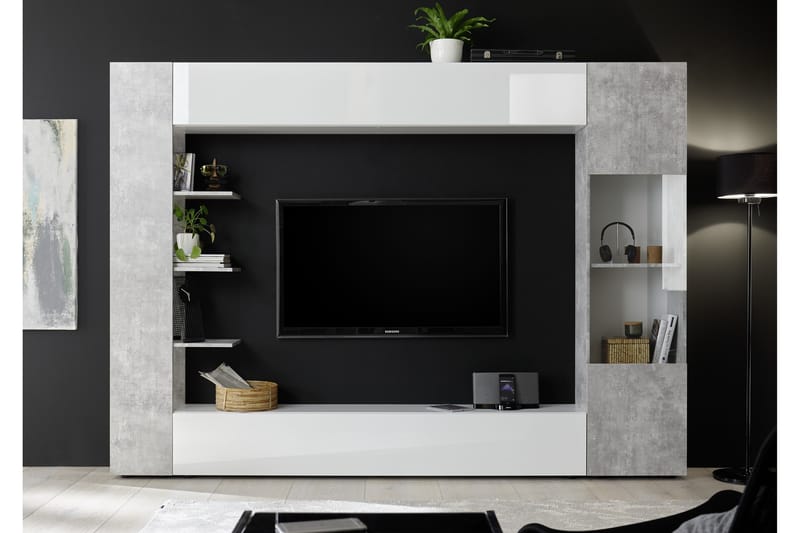 Sorano Modern TV-møbelsæt 258cm - Hvid/Grå - Tv-møbelsæt