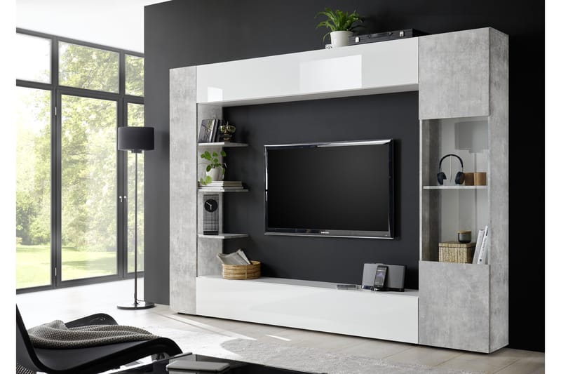 Sorano Modern TV-møbelsæt 258cm - Hvid/Grå - Møbler - TV borde & mediemøbler - Tv-møbelsæt