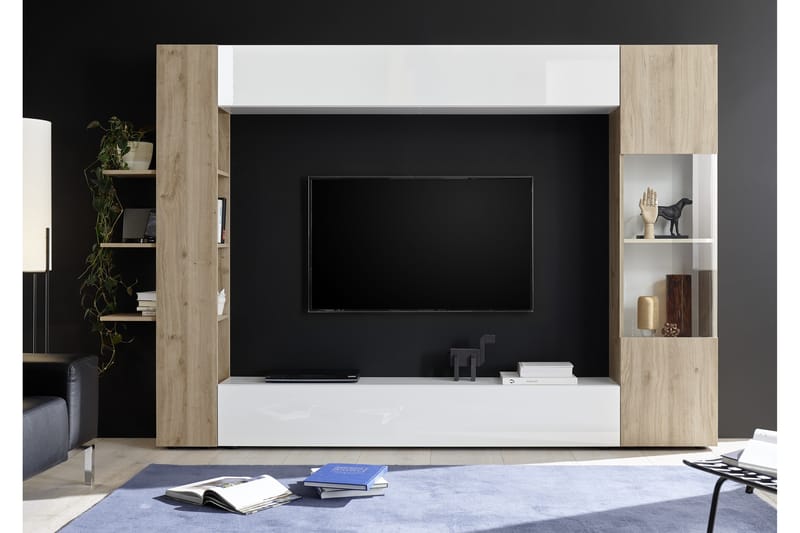 Sorano Moderne TV-møbelsæt 258cm - Hvid/Træ - Tv-møbelsæt
