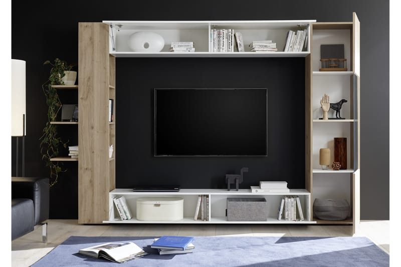 Sorano Moderne TV-møbelsæt 258cm - Hvid/Træ - Møbler - TV borde & mediemøbler - Tv-møbelsæt