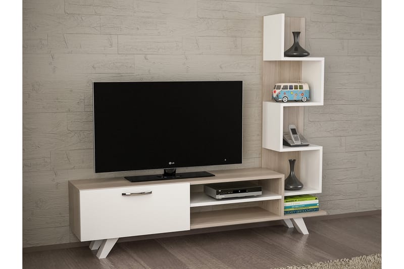 Sqandie TV-Bord med sidebogreol - Hvid - Tv-møbelsæt