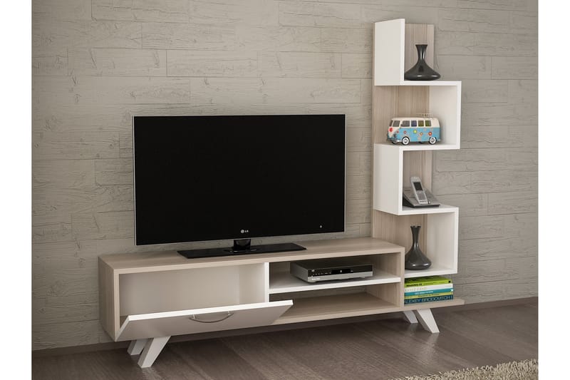 Sqandie TV-Bord med sidebogreol - Hvid - Tv-møbelsæt