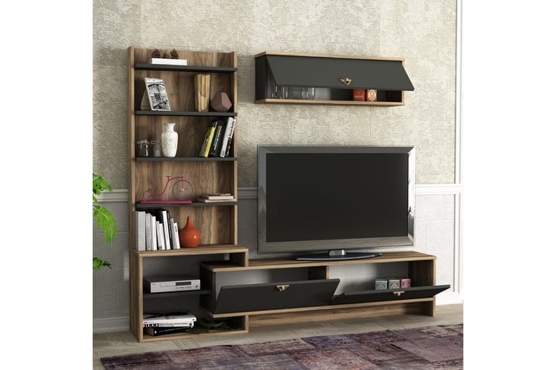 Tera Home Media Opbevaring - Valnød / Mørkegrå - Tv-møbelsæt