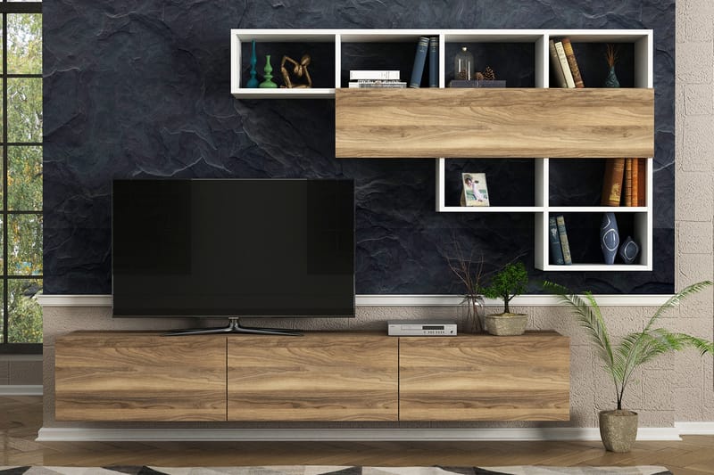 Tera Home TV-bænk - Hvid / valnød - Tv-møbelsæt