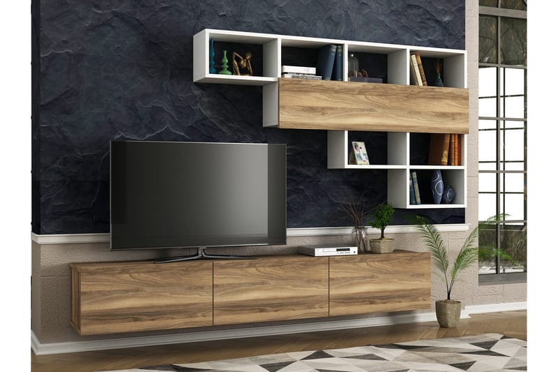 Tera Home TV-bænk - Hvid / valnød - Tv-møbelsæt