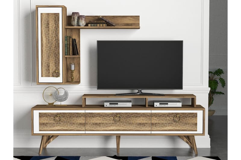 Tera Home TV-bænk med væghylder - Valnød - Tv-møbelsæt