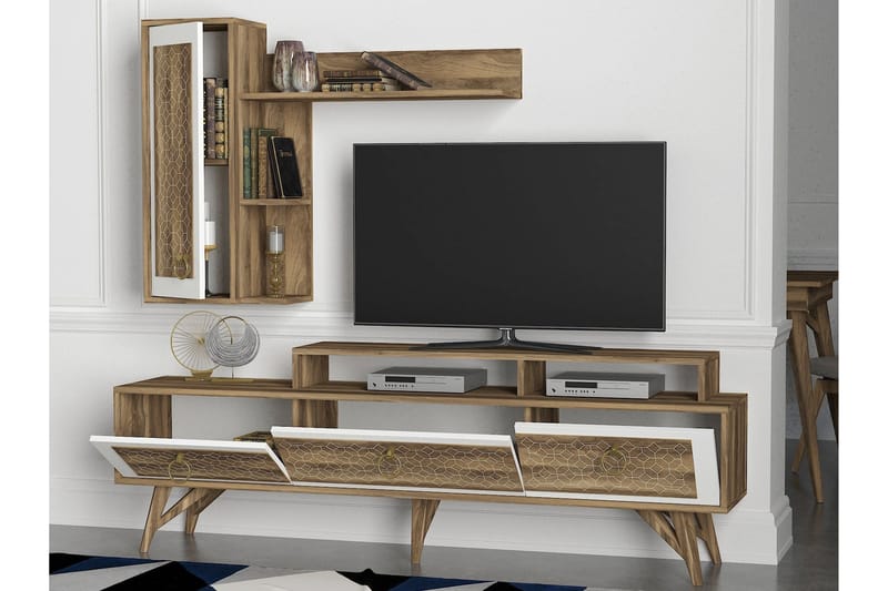 Tera Home TV-bænk med væghylder - Valnød - Tv-møbelsæt