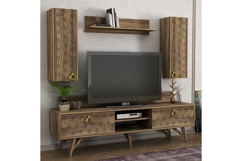 Tera Home TV-bænk / væghylder dekoreret - Valnød - Tv-møbelsæt