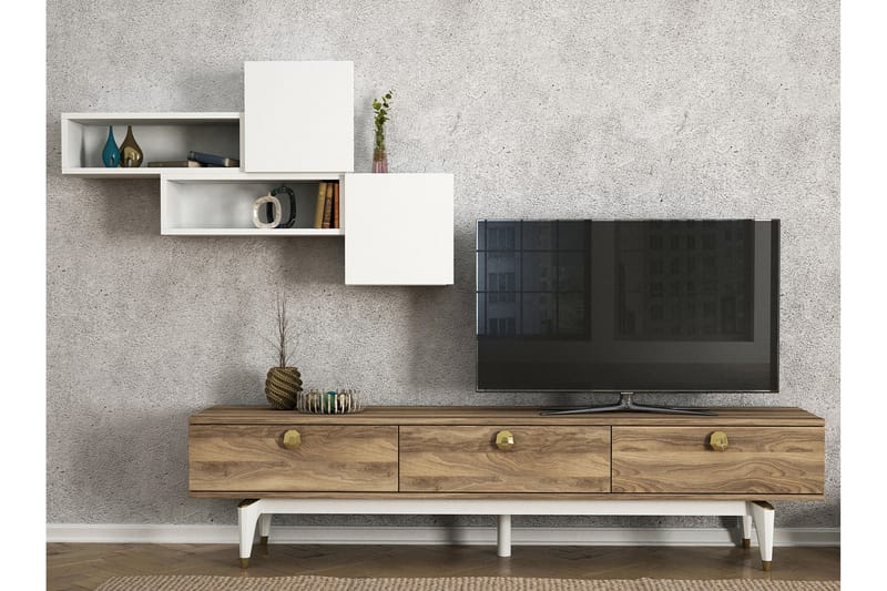 Tera Home TV-bænk - Valnød / hvid - Tv-møbelsæt