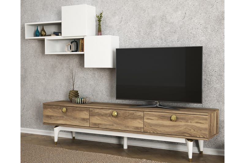 Tera Home TV-bænk - Valnød / hvid - Tv-møbelsæt
