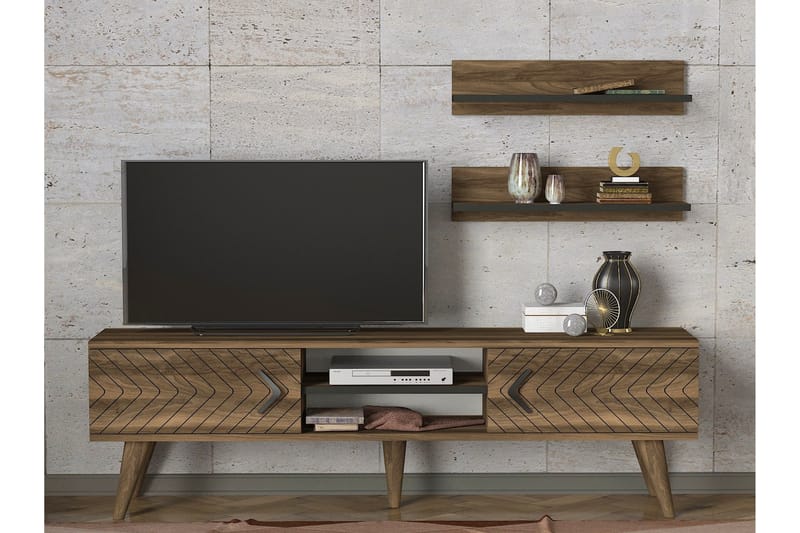 Tera Home TV-Bord med væghylde - Valnød - Tv-møbelsæt