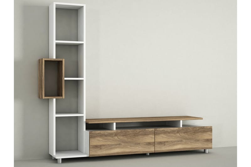 Tulima tv-bord - Hvid / valnød - Tv-møbelsæt
