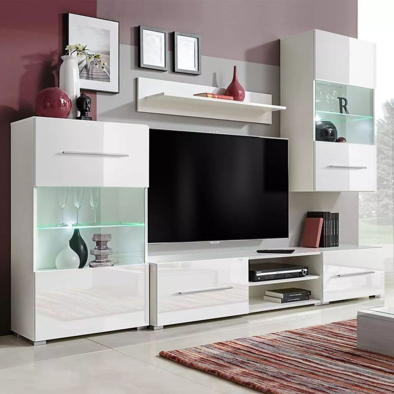 Tv-Møbel I Fem Dele Med Led-Belysning Hvid - Hvid - Tv-møbelsæt