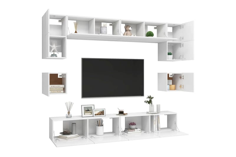 tv-skabe 8 dele spånplade hvid - Hvid - Tv-møbelsæt
