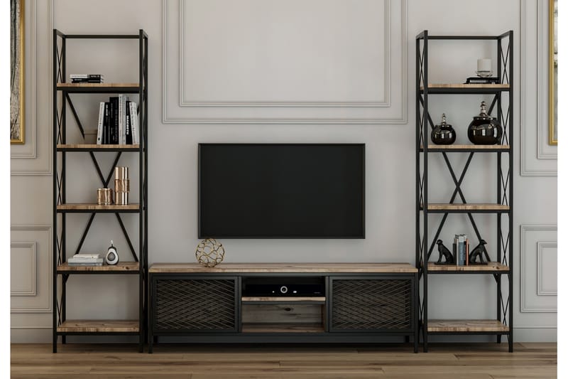 Uzair TV-Møbelsæt 150 cm - Træ/Natur/Sort - Møbler - TV borde & mediemøbler - Tv-møbelsæt