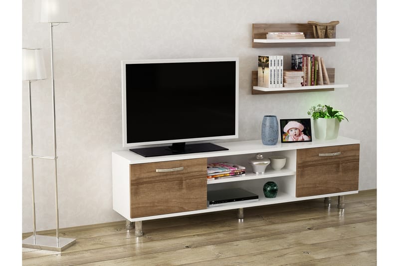 Vanayla TV-Bord - Hvid / valnød - Tv-møbelsæt
