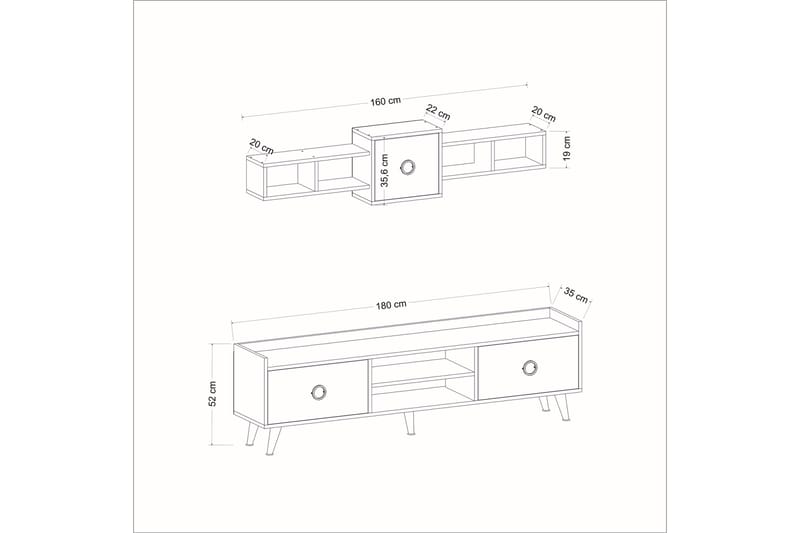 Velimel TV-møbel Møbelsæt 180 cm - Natur / sort - Tv-møbelsæt