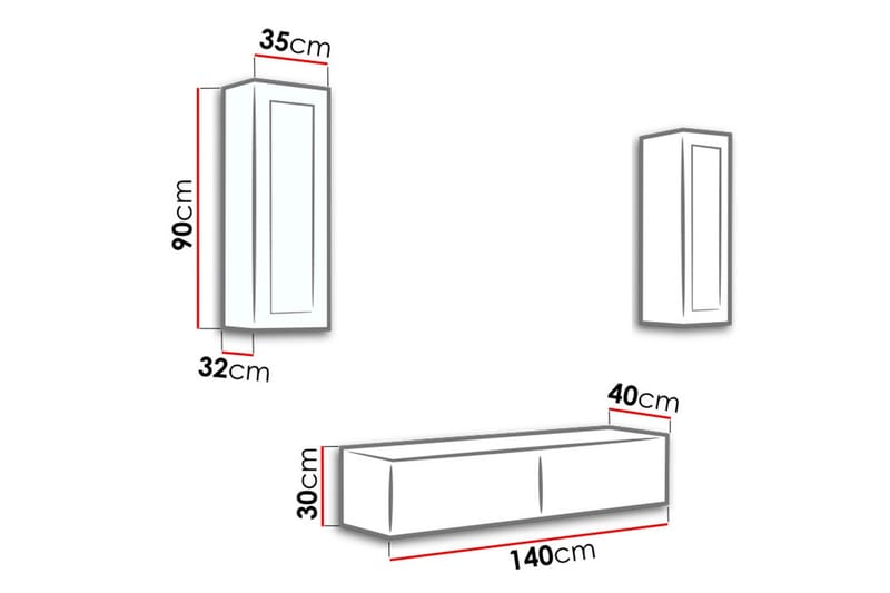 Vigo TV-møbelsæt 210x40x180 cm - Sort / hvid - Møbler - TV borde & mediemøbler - Tv-møbelsæt
