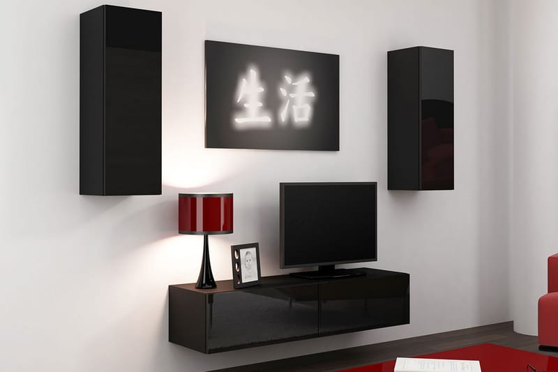 Vigo TV-møbelsæt 210x40x180 cm - Sort / hvid - Tv-møbelsæt