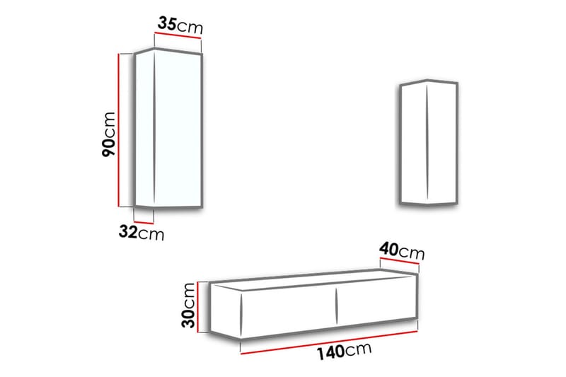 Vigo TV-møbelsæt 210x40x180 cm - Sort / hvid - Tv-møbelsæt