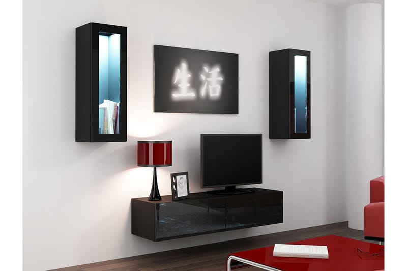 Vigo TV-møbelsæt 210x40x180 cm - Sort / hvid - Tv-møbelsæt