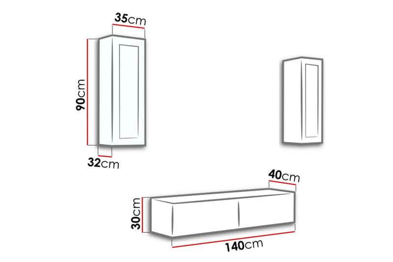 Vigo TV-møbelsæt 210x40x180 cm - Sort / hvid - Tv-møbelsæt