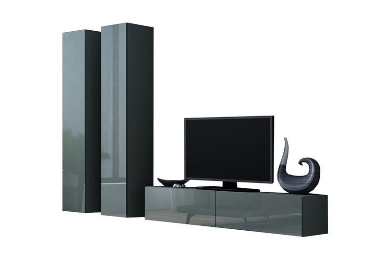 Vigo TV-møbelsæt 220x40x180 cm - Sort / Grå - Møbler - TV borde & mediemøbler - Tv-møbelsæt
