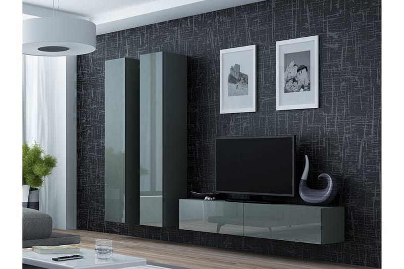 Vigo TV-møbelsæt 220x40x180 cm - Sort / Grå - Møbler - TV borde & mediemøbler - Tv-møbelsæt