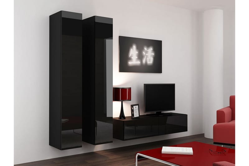 Vigo TV-møbelsæt 220x40x180 cm - Sort / hvid - Møbler - TV borde & mediemøbler - Tv-møbelsæt
