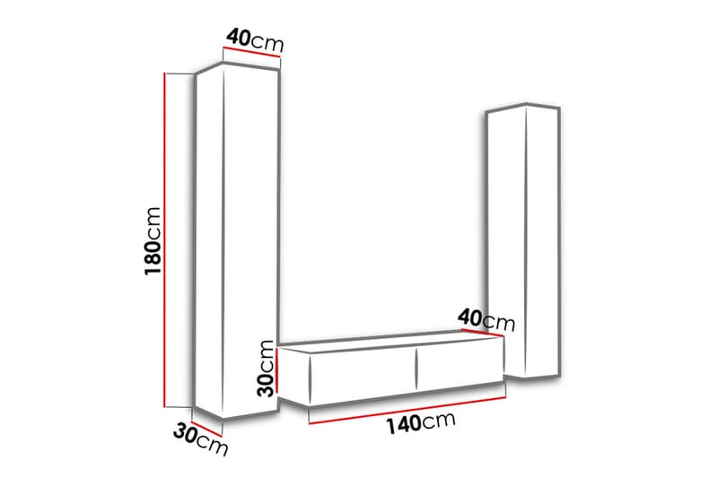 Vigo TV-møbelsæt 220x40x180 cm - Sort / hvid - Møbler - TV borde & mediemøbler - Tv-møbelsæt