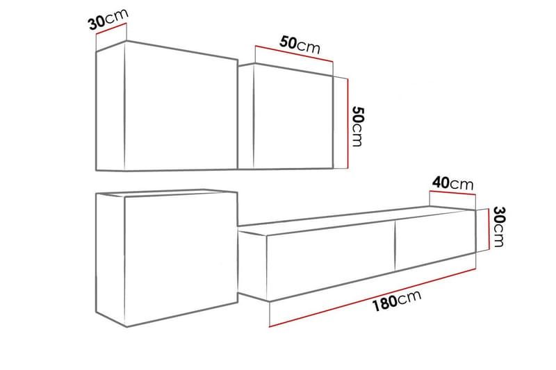 Vigo TV-møbelsæt 230x40x180 cm - Sort / hvid - Møbler - TV borde & mediemøbler - Tv-møbelsæt