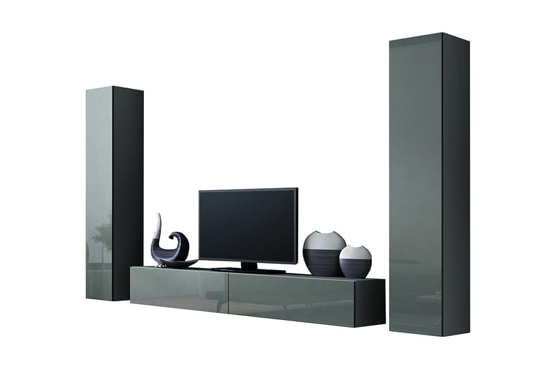 Vigo TV-møbelsæt 260x40x180 cm - Sort / Grå / Hvid - Møbler - TV borde & mediemøbler - Tv-møbelsæt