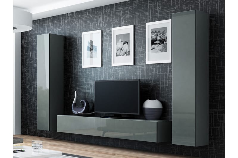 Vigo TV-møbelsæt 260x40x180 cm - Sort / Grå / Hvid - Møbler - TV borde & mediemøbler - Tv-møbelsæt