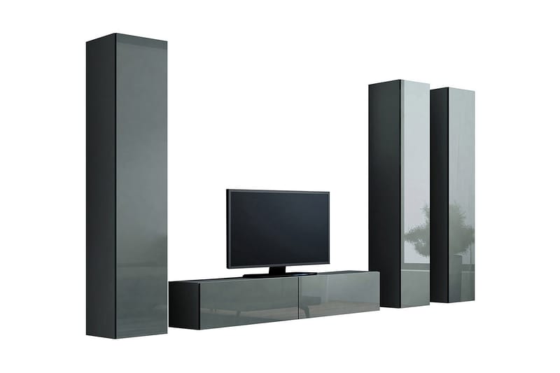 Vigo TV-møbelsæt 260x40x180 cm - Sort / Grå / Hvid - Møbler - TV borde & mediemøbler - Tv-møbelsæt