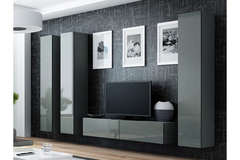 Vigo TV-møbelsæt 260x40x180 cm - Sort / Grå / Hvid - Møbler - TV borde & mediemøbler - Tv-møbelsæt
