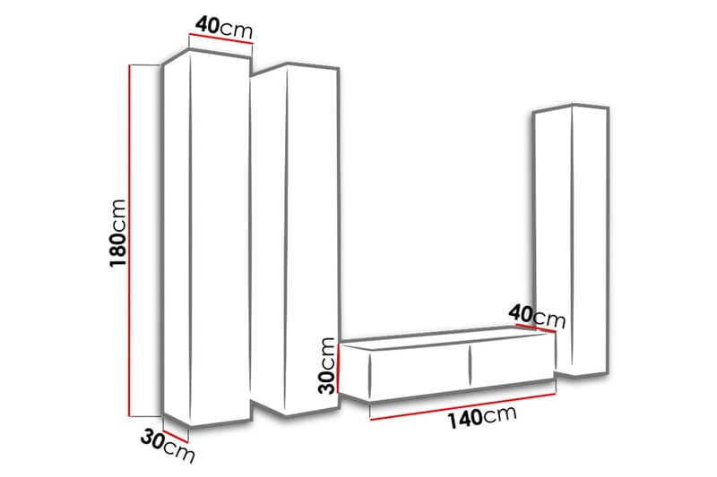 Vigo TV-møbelsæt 260x40x180 cm - Sort / Grå / Hvid - Møbler - TV borde & mediemøbler - Tv-møbelsæt