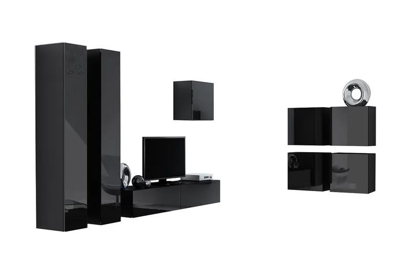 Vigo TV-møbelsæt 260x40x180 cm - Sort / hvid - Møbler - TV borde & mediemøbler - Tv-møbelsæt